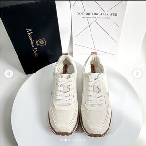 Massimo Dutti Leather Cream and Tan Sneakers Sz: US:8/38